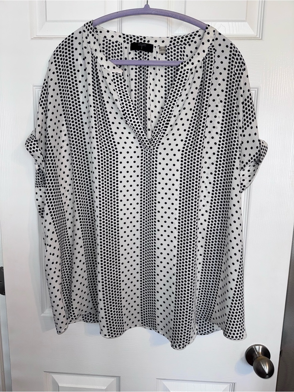 Tahari Black and White Polka Dot V-Neck Dolman Top